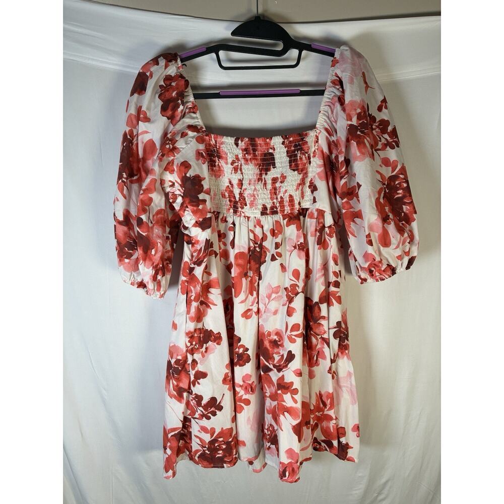 Abercrombie & Fitch Floral Puff Sleeve Babydoll Dress Cottagecore L Pockets - Picture 2 of 6